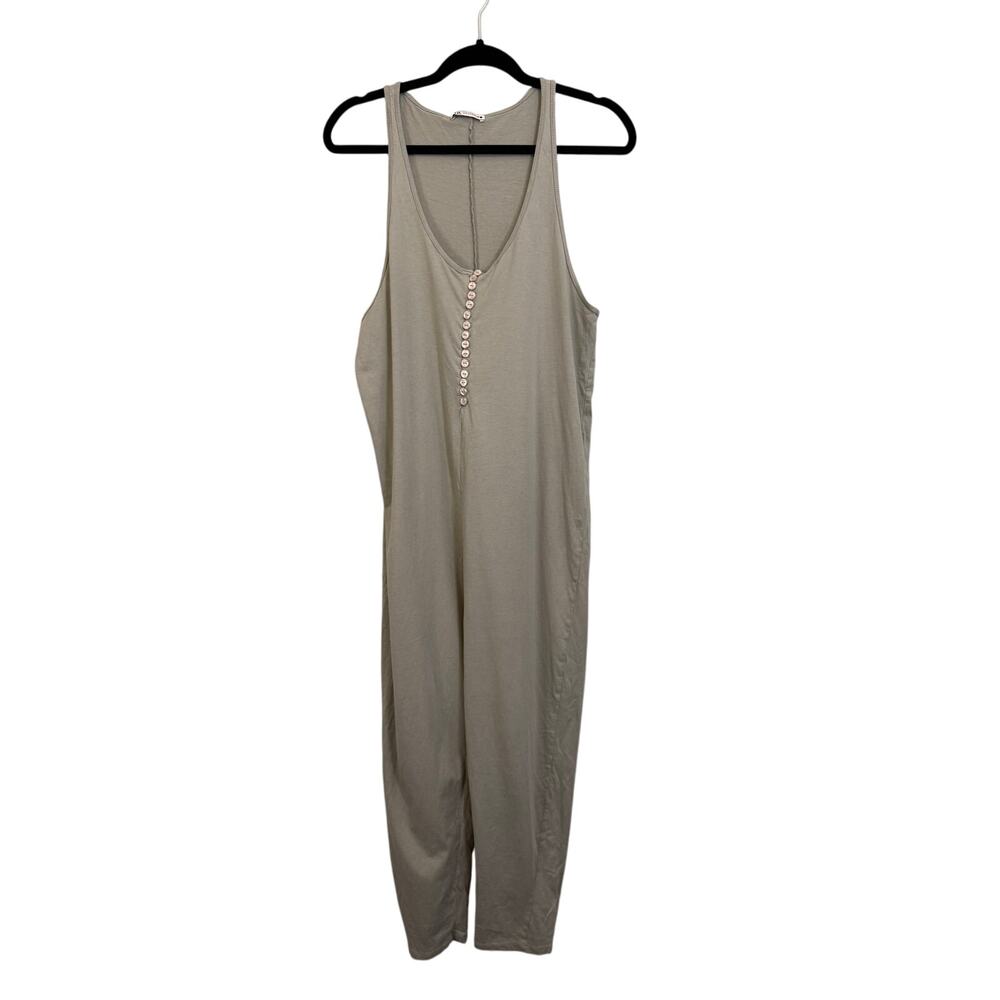 Zara Jumpsuit Women Large Casual Sleeveless Relaxed Cotton Pull On Sage Green